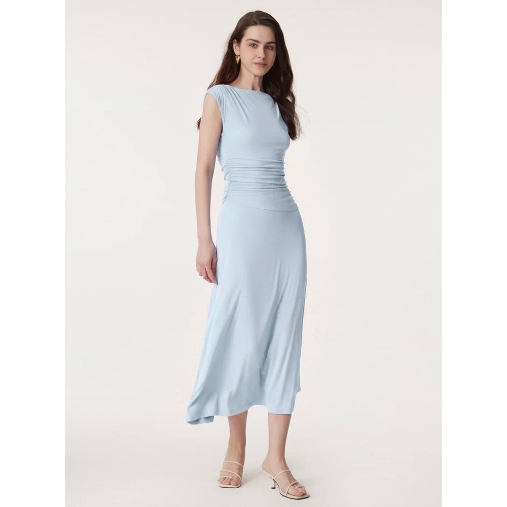 OGL Move Breezy Cooling Side Ruched Maxi Dress Medium Sky Glass Blue NWT